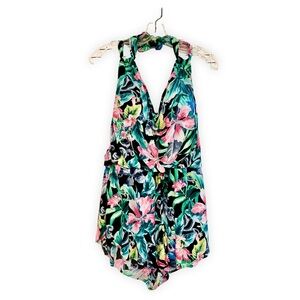 Swimsuit Romper Bright Tropical Floral Swim Short Set 1PC SZ 12 Plus Curve